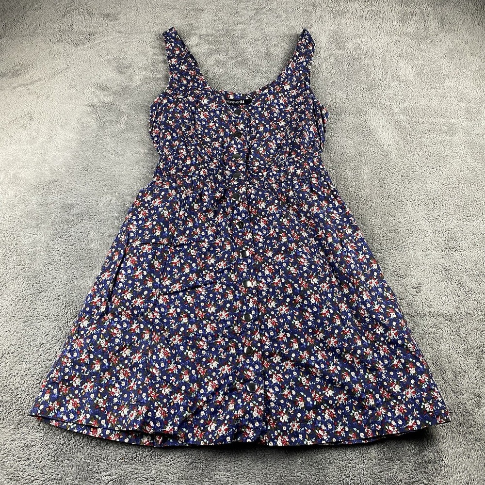 FOREVER 21 Elastic Waist Dress Womens Small Green Red Floral Open Back